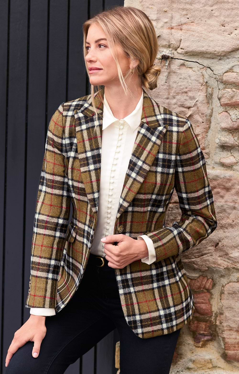 Ladies Longline Herringbone Tweed Blazer, Multi - House of Bruar