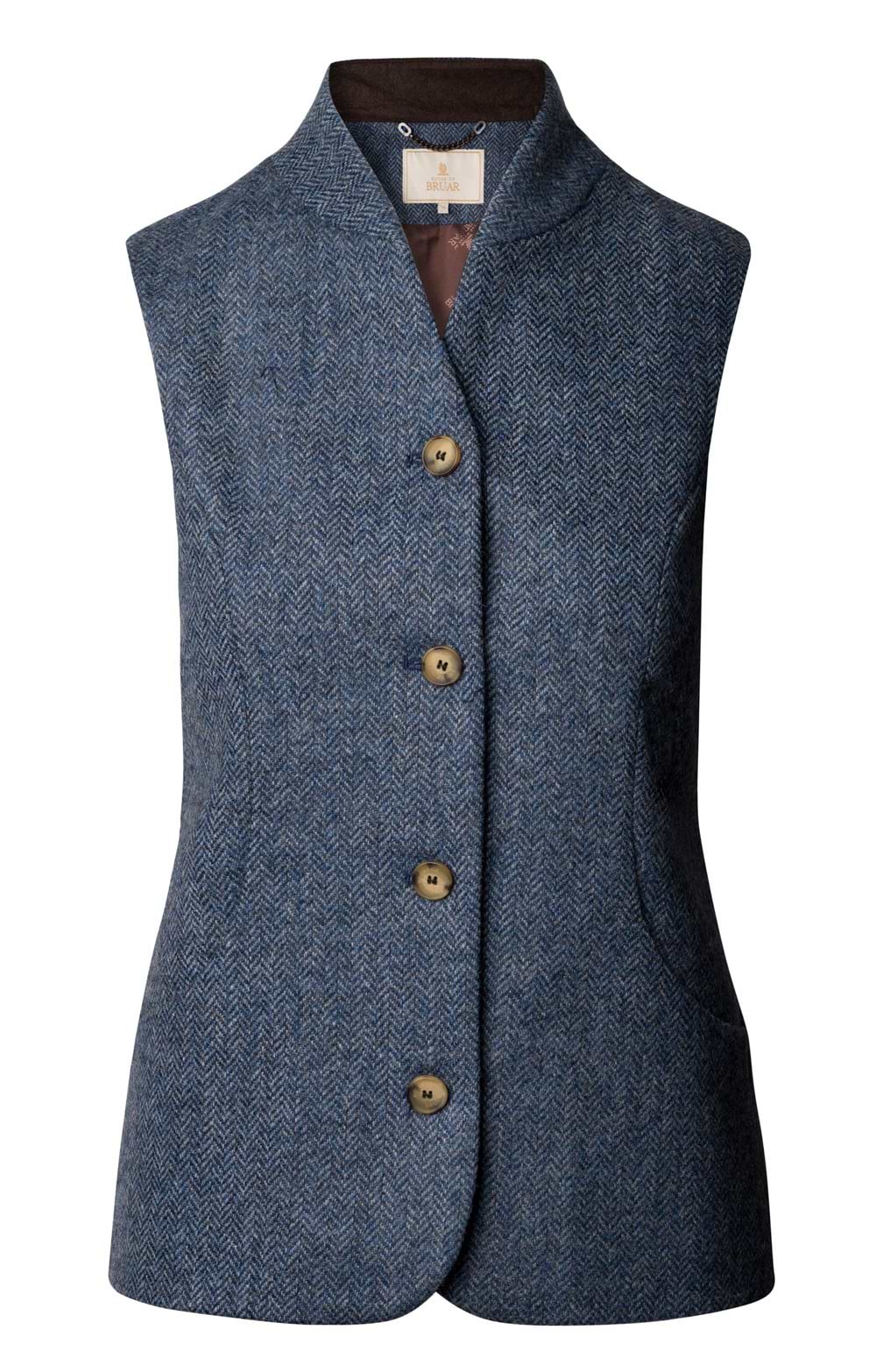 Ladies Tweed Scooped Pocket Waistcoat, Blue - House of Bruar