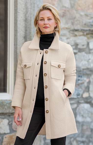 Ladies Boiled Wool Longline Overshirt