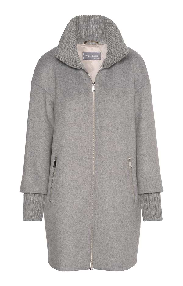 Ladies Knit Trim Wool Coat