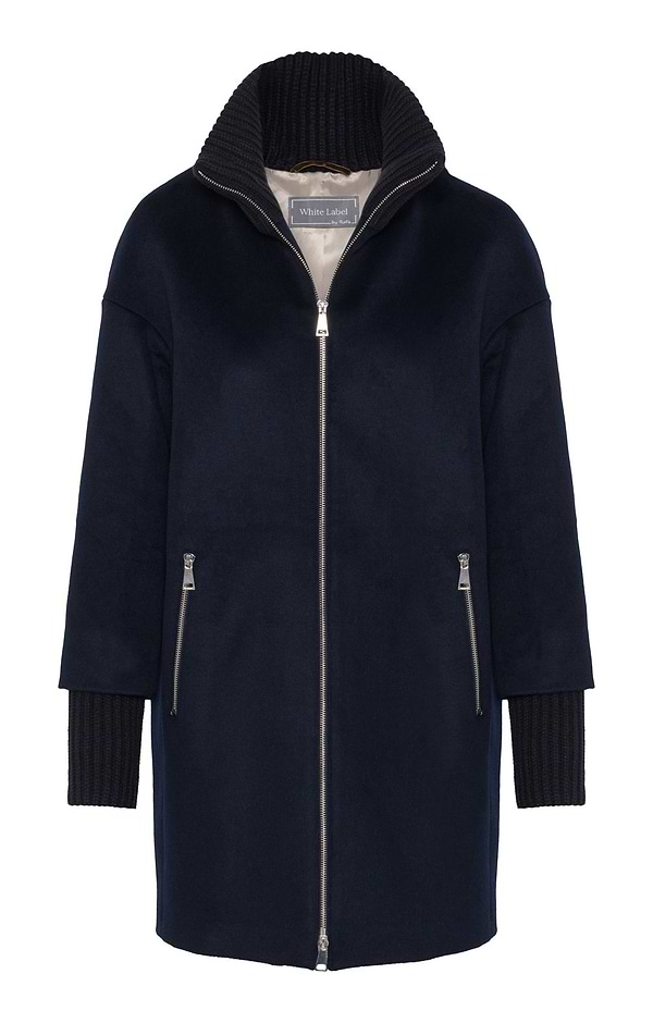 Ladies Knit Trim Wool Coat