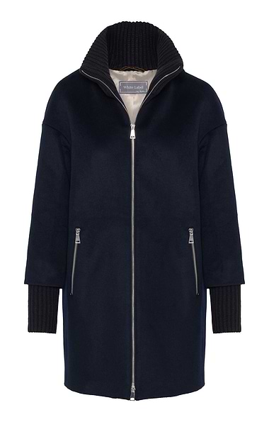 Ladies Knit Trim Wool Coat