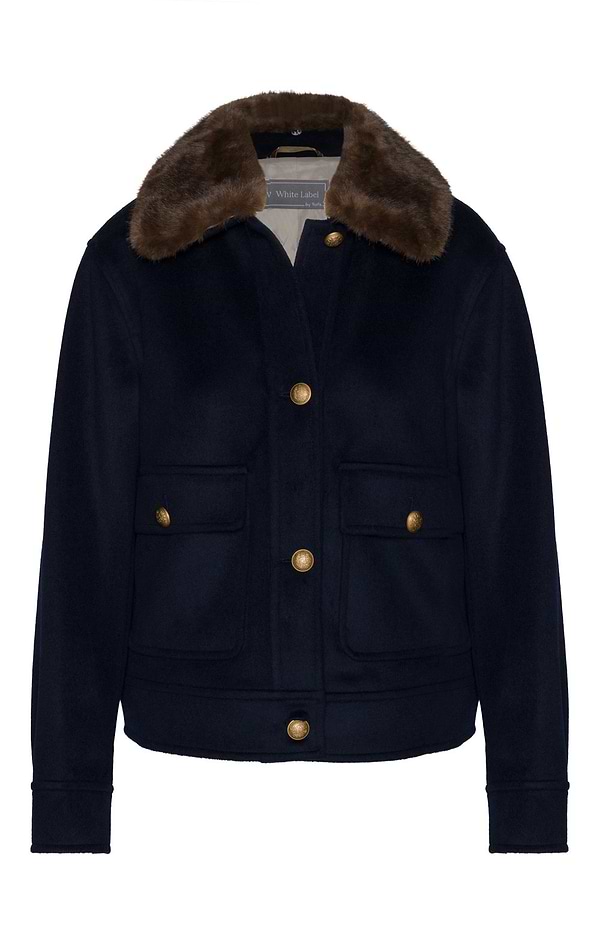 Ladies Faux Fur Collar Wool Coat