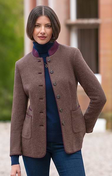 Ladies Wool Rich Knit Contrast Trim Jacket