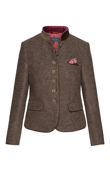 Ladies Boiled Wool Short Velvet Trim Jacket