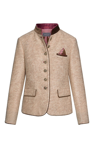 Ladies Boiled Wool Short Velvet Trim Jacket