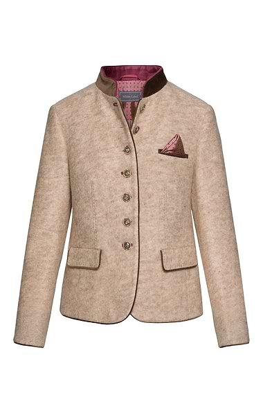Ladies Boiled Wool Short Velvet Trim Jacket