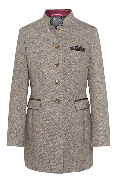 Ladies Tweed Herringbone 3/4 Length Jacket