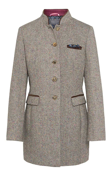 Ladies Tweed Herringbone 3/4 Length Jacket