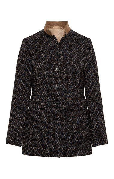 Ladies Boucl  3/4 Length Contrast Collar Jacket