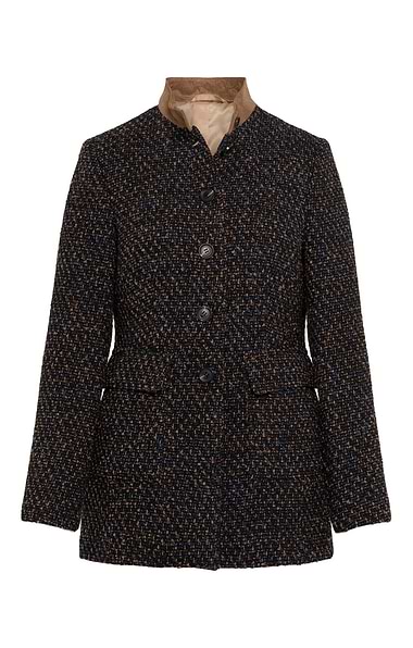 Ladies Boucl 3/4 Length Contrast Collar Jacket