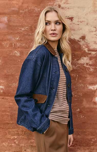 Ladies Corduroy Trim Denim Jacket