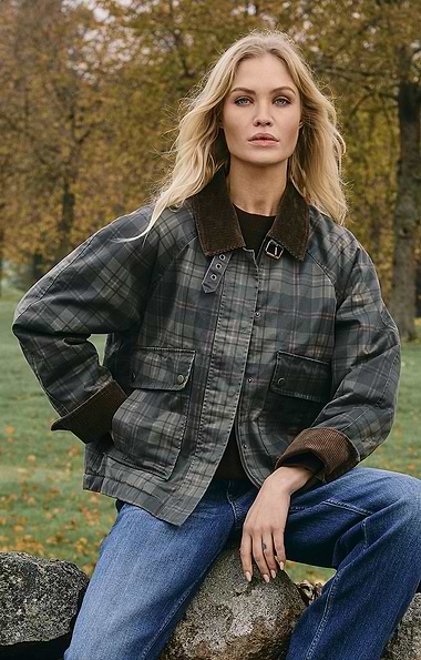 Ladies Corduroy Collar Check Jacket