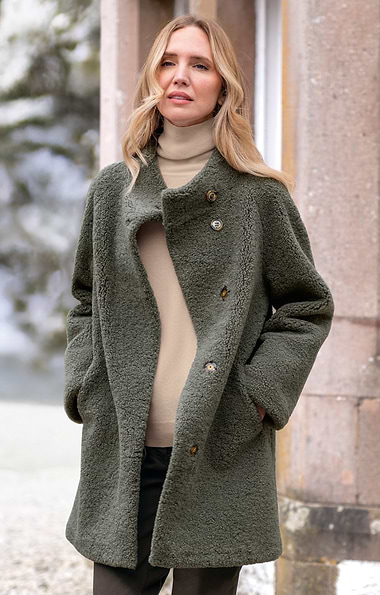 Ladies Rino & Pelle Three-Quarter Teddy Funnel Coat