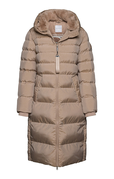 Ladies Rino & Pelle Long Quilt Coat with Faux Fur Collar