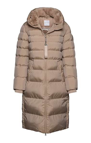 Ladies Rino & Pelle Long Quilt Coat with Faux Fur Collar