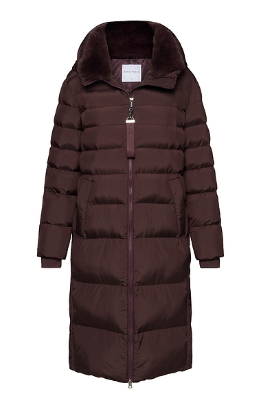 Ladies Rino & Pelle Long Quilt Coat with Faux Fur Collar