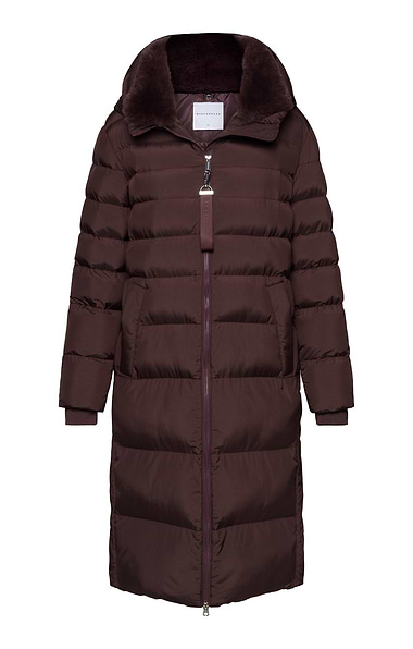 Ladies Rino & Pelle Long Quilt Coat with Faux Fur Collar