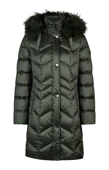 Ladies Barbara Lebek Faux Fur Hood Quilted Coat