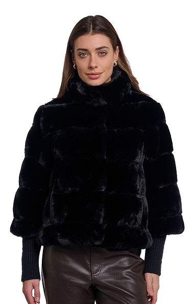 Ladies Rino & Pelle Feline Ribbed Faux Fur Knit Trim Jacket