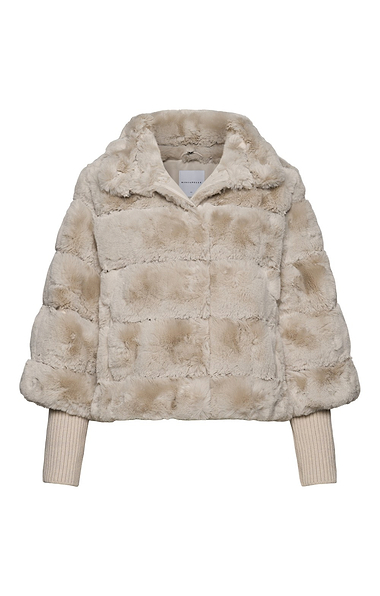 Ladies Rino & Pelle Feline Ribbed Faux Fur Knit Trim Jacket