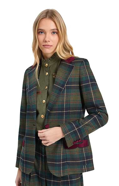 Ladies Vilagallo Velvet Trim Plaid Blazer