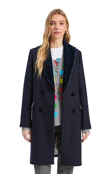 Ladies Vilagallo Wool Rich Velvet and Scallop Detail Coat