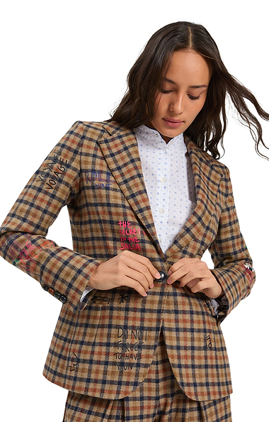 Ladies Vilagallo Wool Blend Graffiti Check Blazer