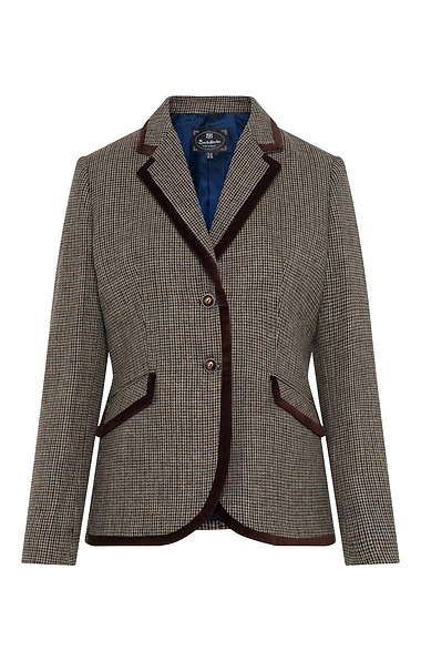 Ladies Velvet Trim Tweed Blazer