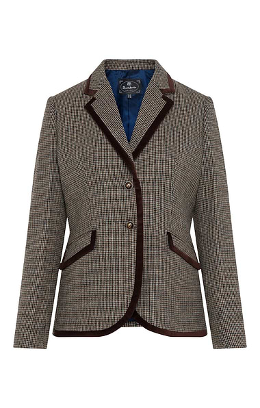 Ladies Velvet Trim Tweed Blazer