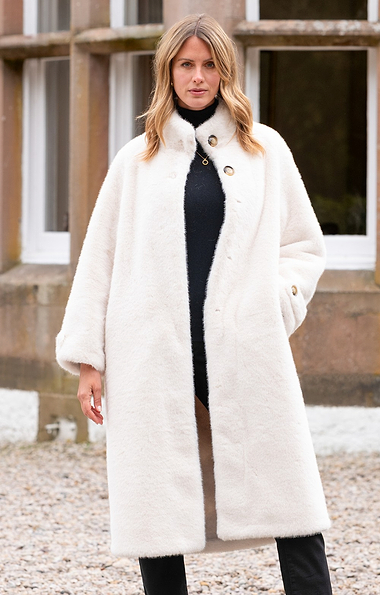 Ladies Faux Fur Longline Coat
