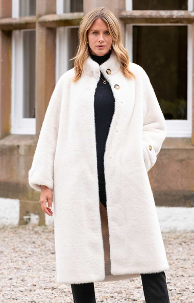 Ladies Faux Fur Longline Coat