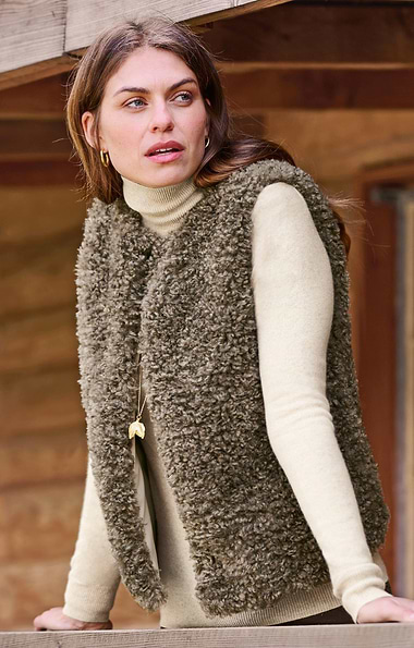 Ladies Helen Moore Faux Sheepskin Gilet
