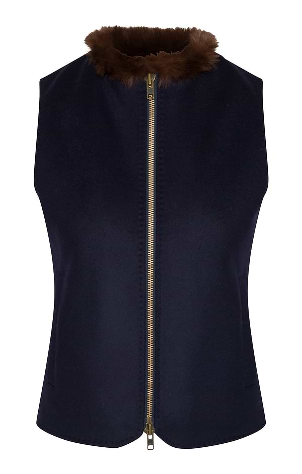 Ladies Wool Cashmere Faux Fur Waistcoat