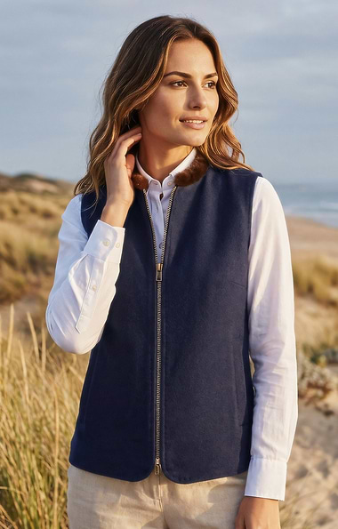 Ladies Wool Cashmere Faux Fur Waistcoat