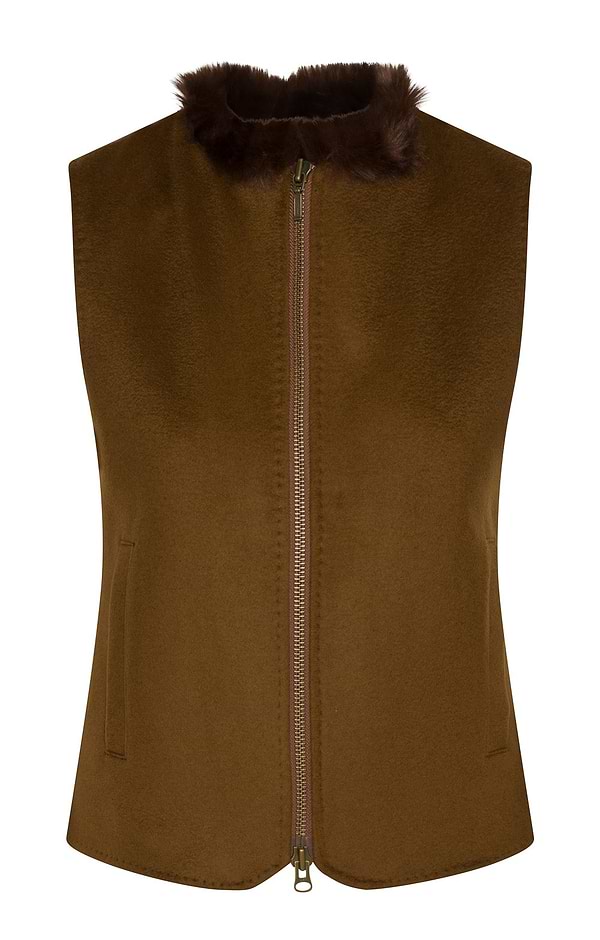Ladies Wool Cashmere Faux Fur Waistcoat