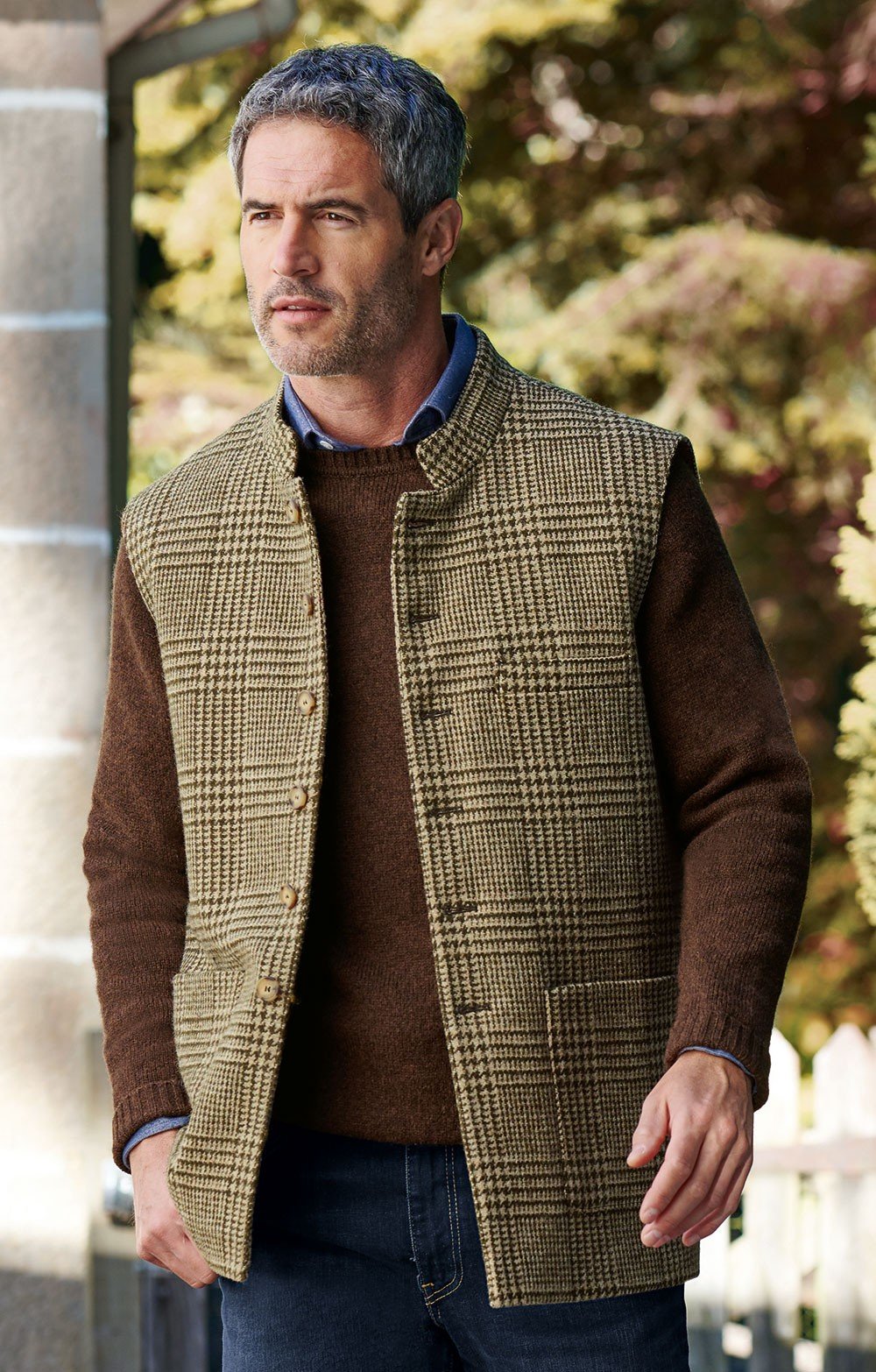 Mens Harris Tweed® Sporting Waistcoat, Green - House of Bruar