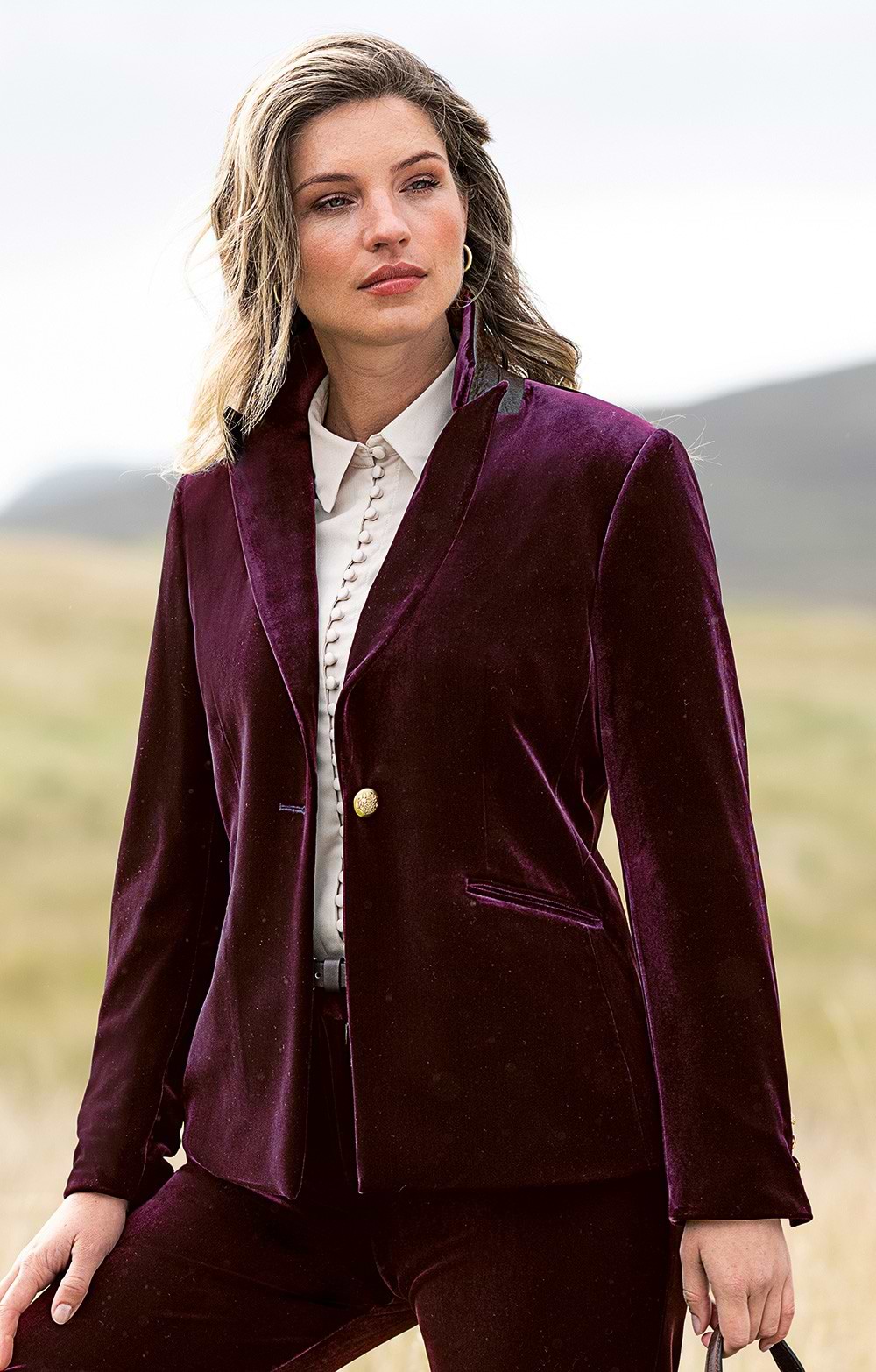 Ladies Velvet Single Breasted Blazer, Purple House of Bruar