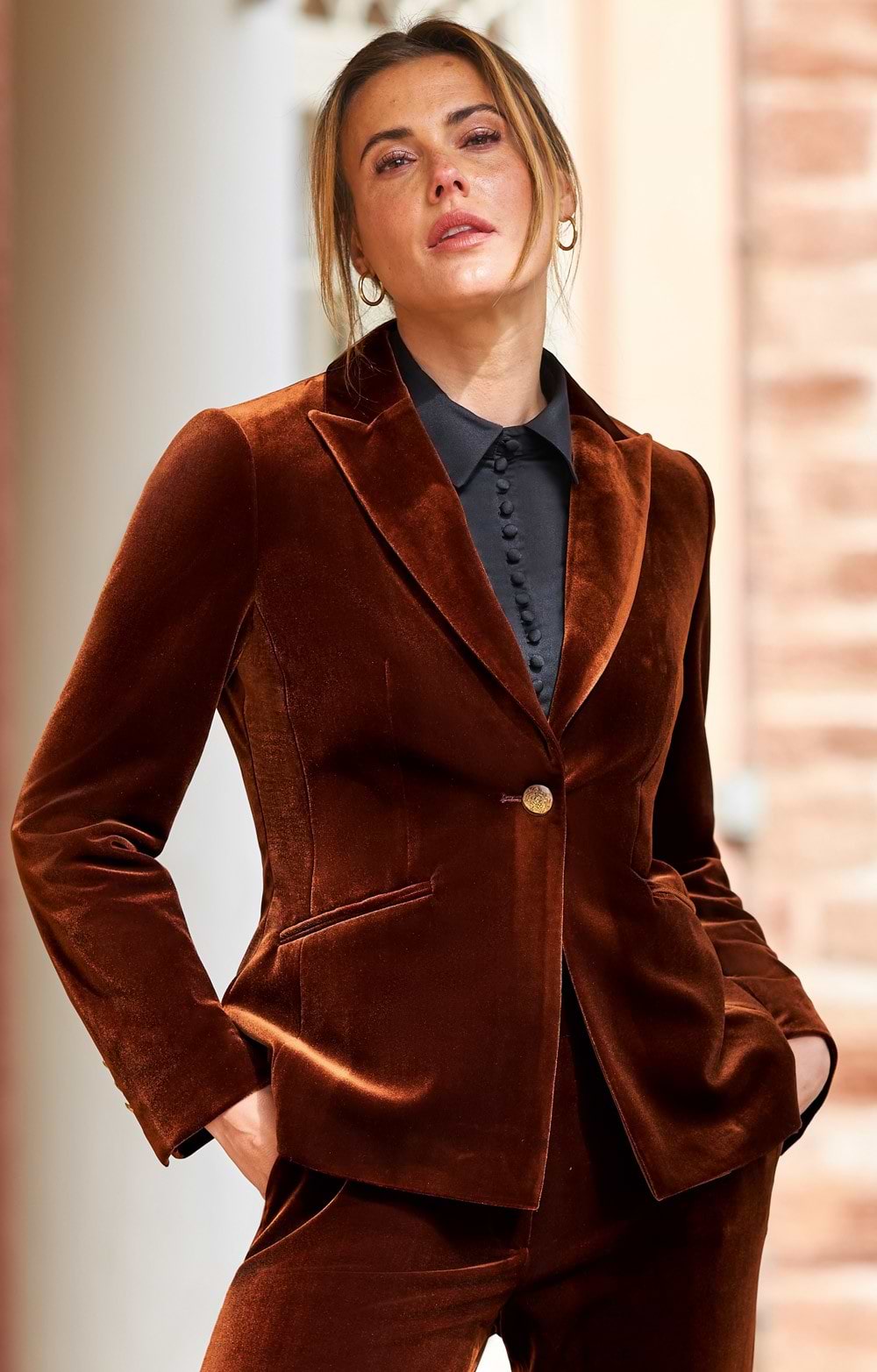 Ladies Velvet Single Breasted Blazer, Brown House of Bruar