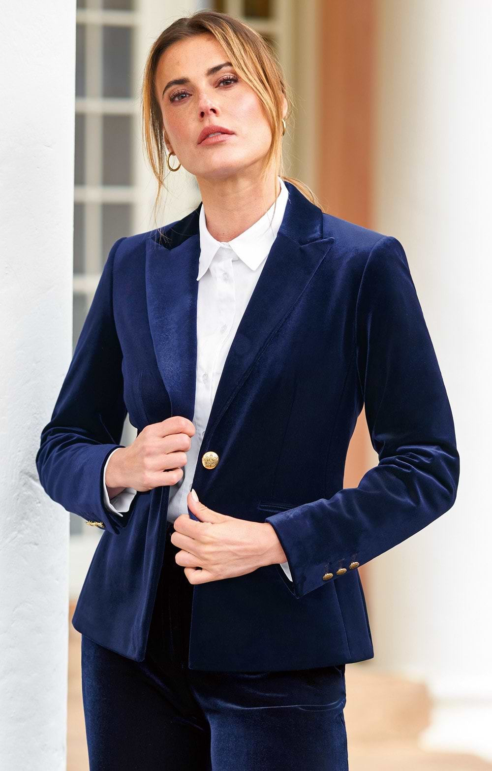 Ladies Velvet Single Breasted Blazer, Navy House of Bruar