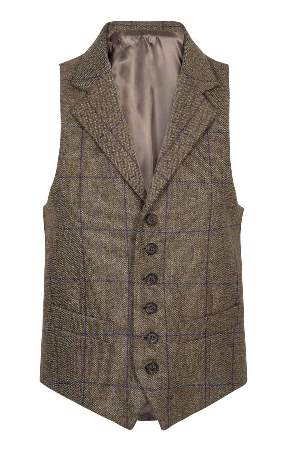K*A様 ポワ pois Tweed vest 【blue】【完売品】 Men's Saxony Tweed Single Breasted Waistcoat, Green - House