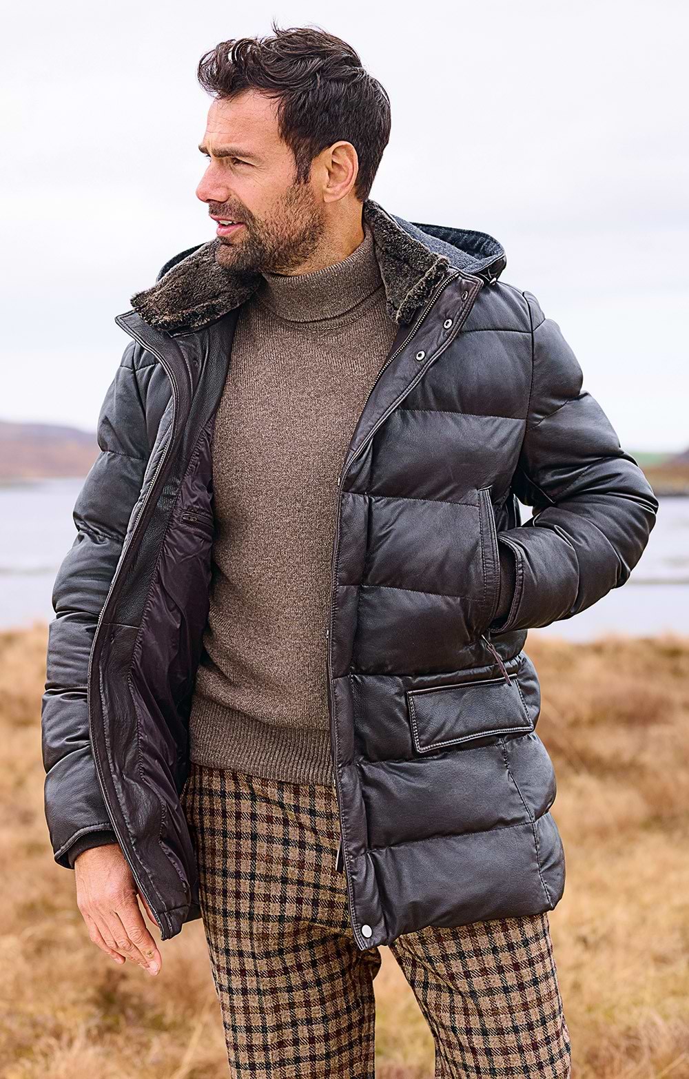 Mens Lamb Leather and Sheepskin Quilted Parka House of Bruar