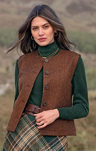 Gilet Vintage En Tweed Marron – Taille 38 – Réf S09