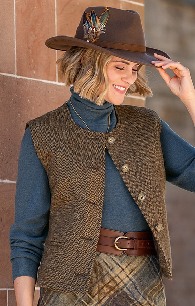 Ladies British Tweed Crew Neck Gilet