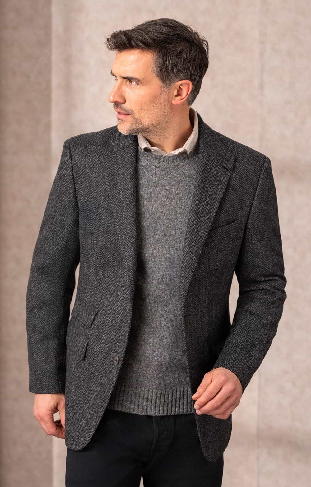 Grey Tweed Mens Tweed Herringbone Blazer Harris Tweed Grey
