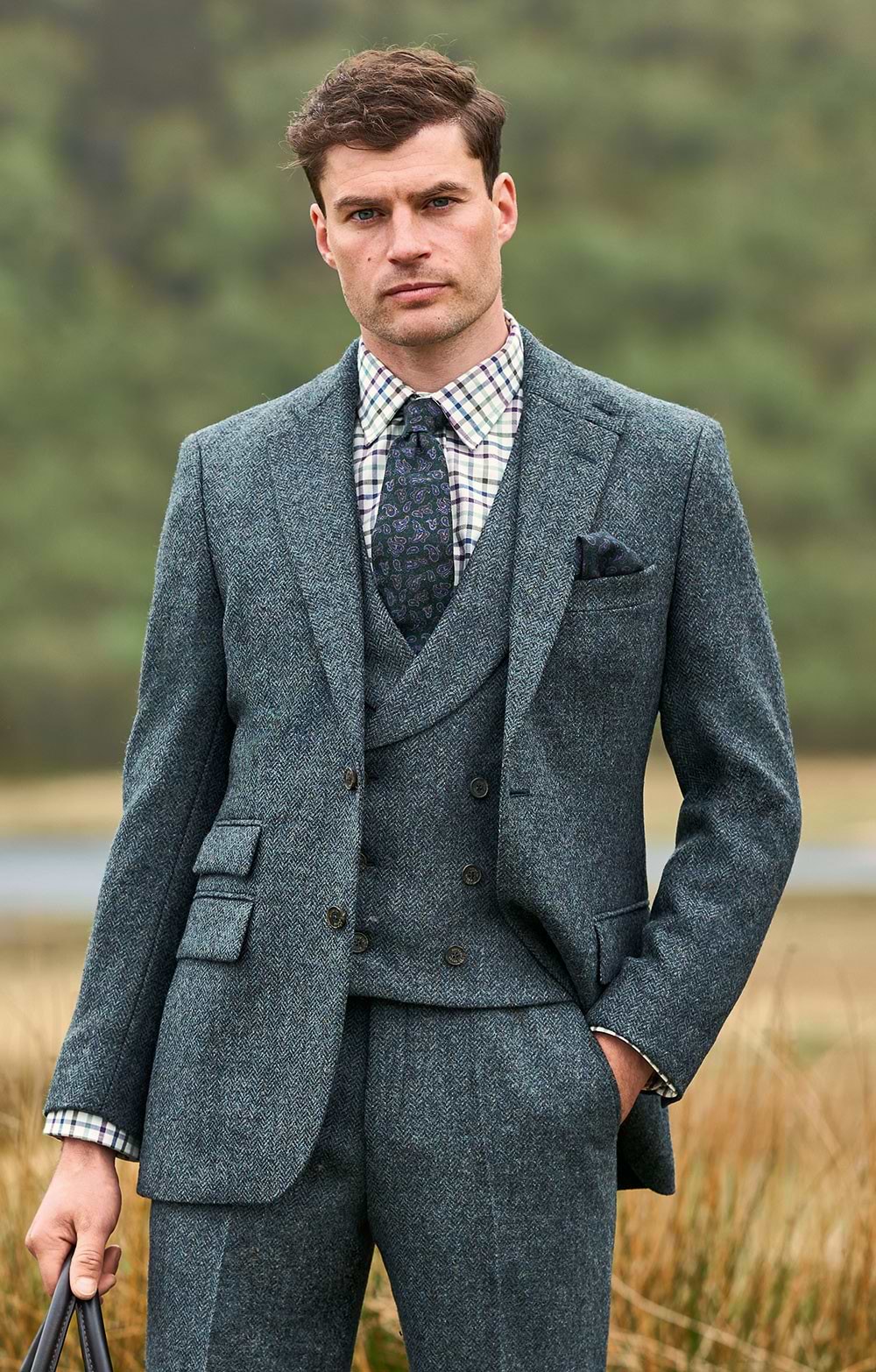 Men's Shetland Tweed Hacking Jacket, Blue House of Bruar