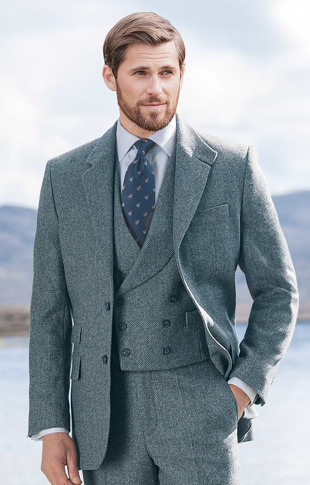 Men's Shetland Tweed Hacking Jacket, Blue - House of Bruar