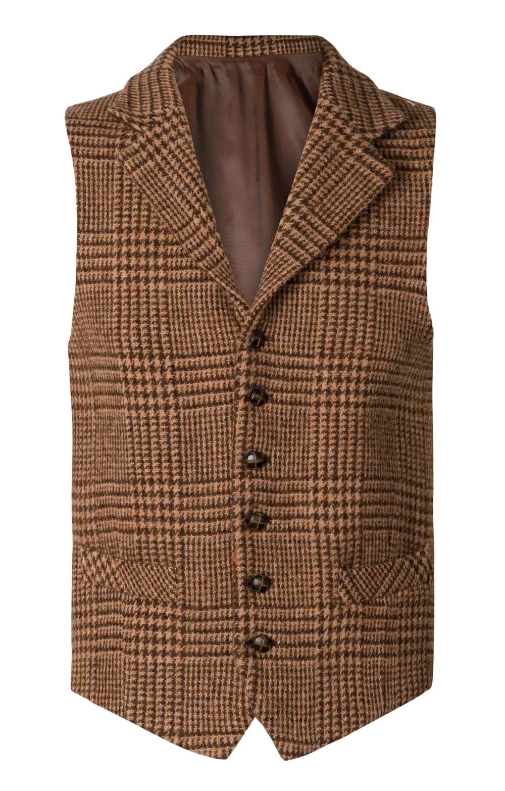 Mens Single Breasted Harris Tweed® Waistcoat, Brown - House of Bruar