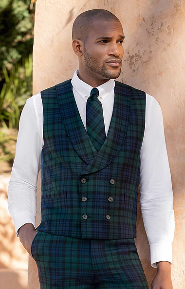 Men's Double Breasted Tartan Waistcoat