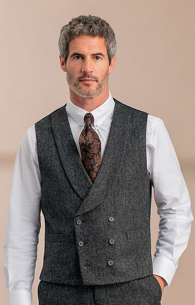 Men's Double Breasted Shetland Tweed Waistcoat